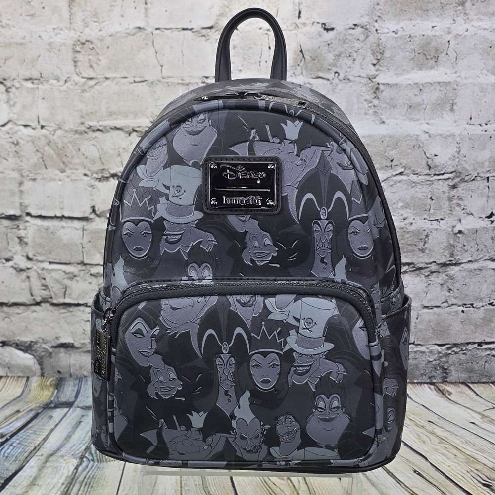Loungefly Disney Villains Debossed AOP Mini Backpack Black WDBK1238 Goth New